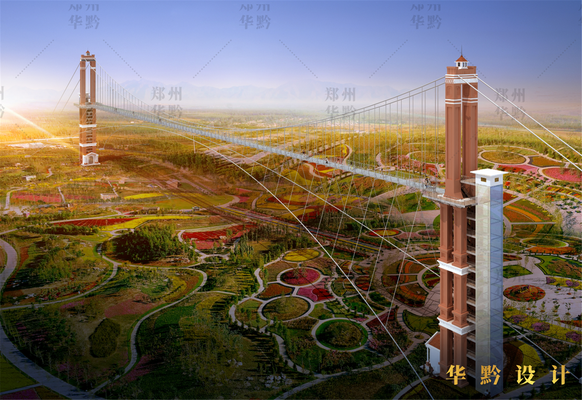 江苏常州花⾕奇缘景区玻璃桥效果图